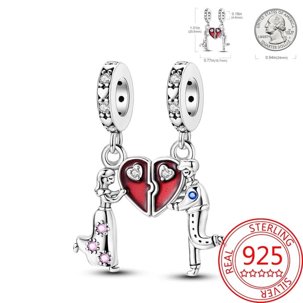 925 Silver Romantic Love Story Charm Pendant for DIY Bracelet Couple Engagement Jewelry Gifts for Her