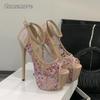 Fashion Runway Fashion Flowers PVC Transparent Women Platform Pumps High Heels Sandals Sexy Peep Toe Party Banquet Shoes Size 42