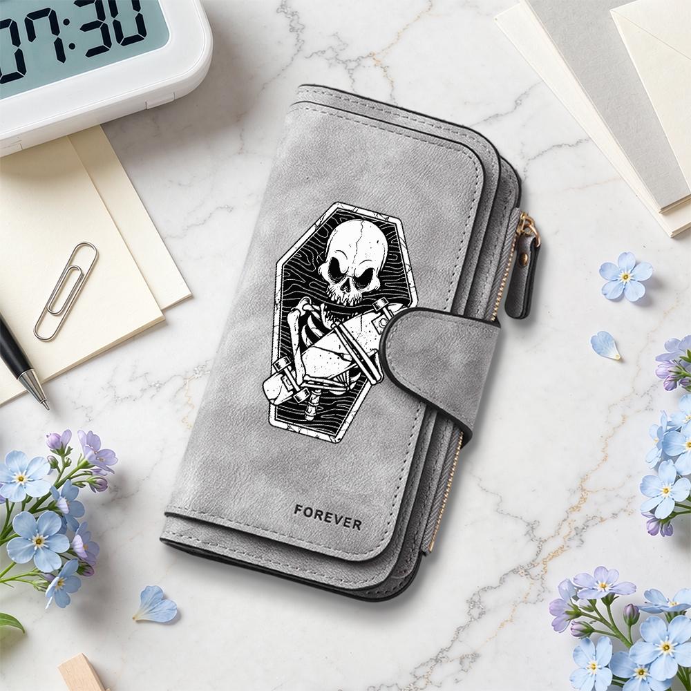 Gothic Skull Print Long Wallet Fashion Portable Card Holder