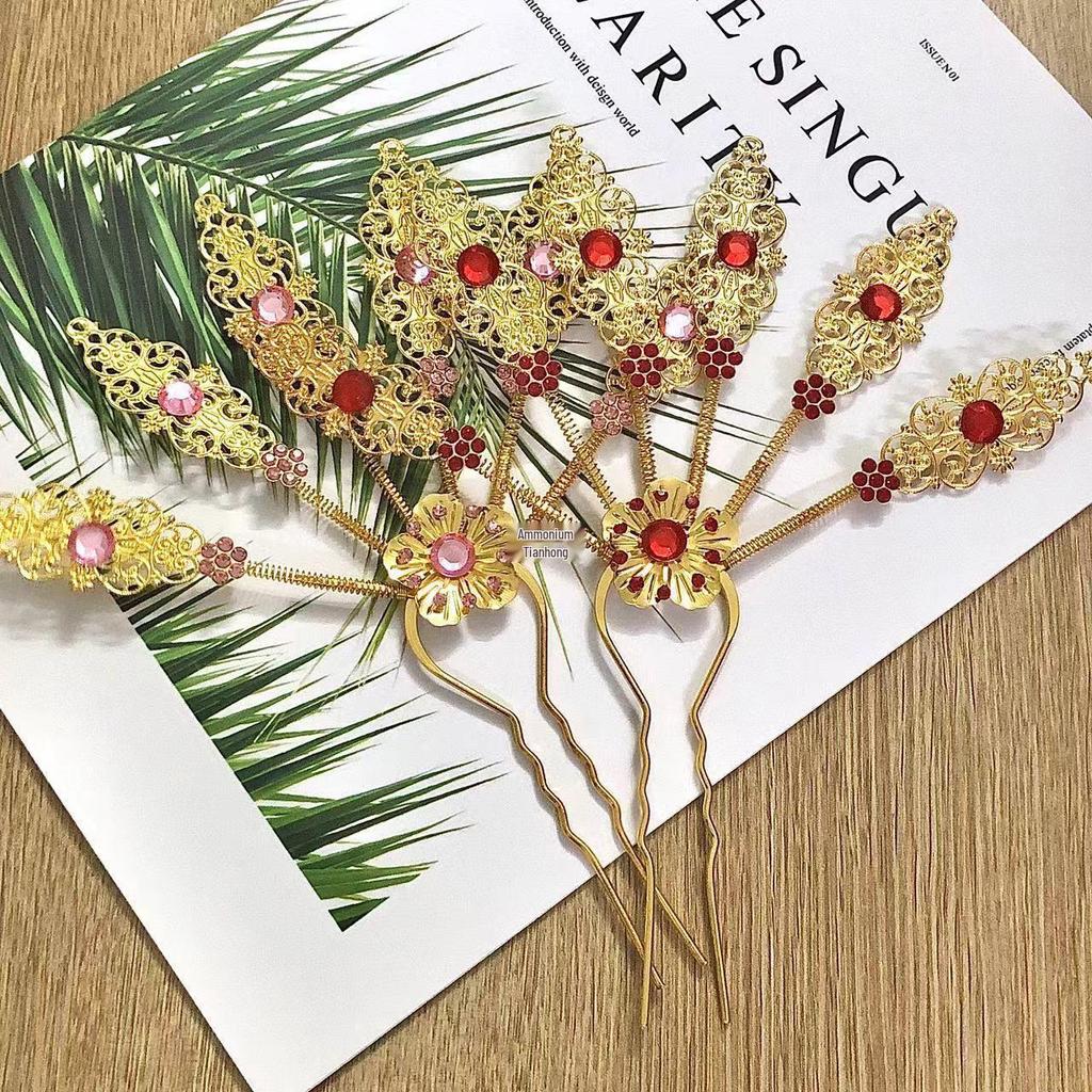 Dai Ethnic Gold Leaf Hairpin and Headpiece for Traditional Dance and Hanfu Costumes
