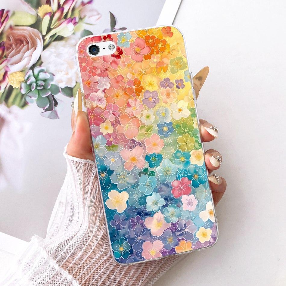 For iPhone 5 5s SE (2016) 4 4s Cute Flower Butterfly Cat Painted Case For iPhone5 iPhone4 Soft Silicone TPU Phone Cases