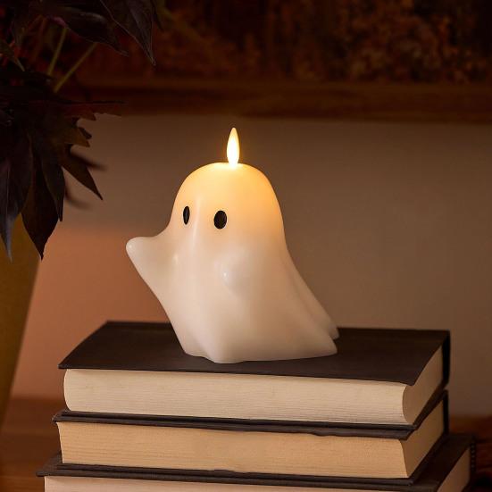 Halloween Flameless Candle Stacked Jack-O'-Lantern LED Candle Light-up Pumpkin Ghost Candle Lamp for Mantel Shelf Dining Table