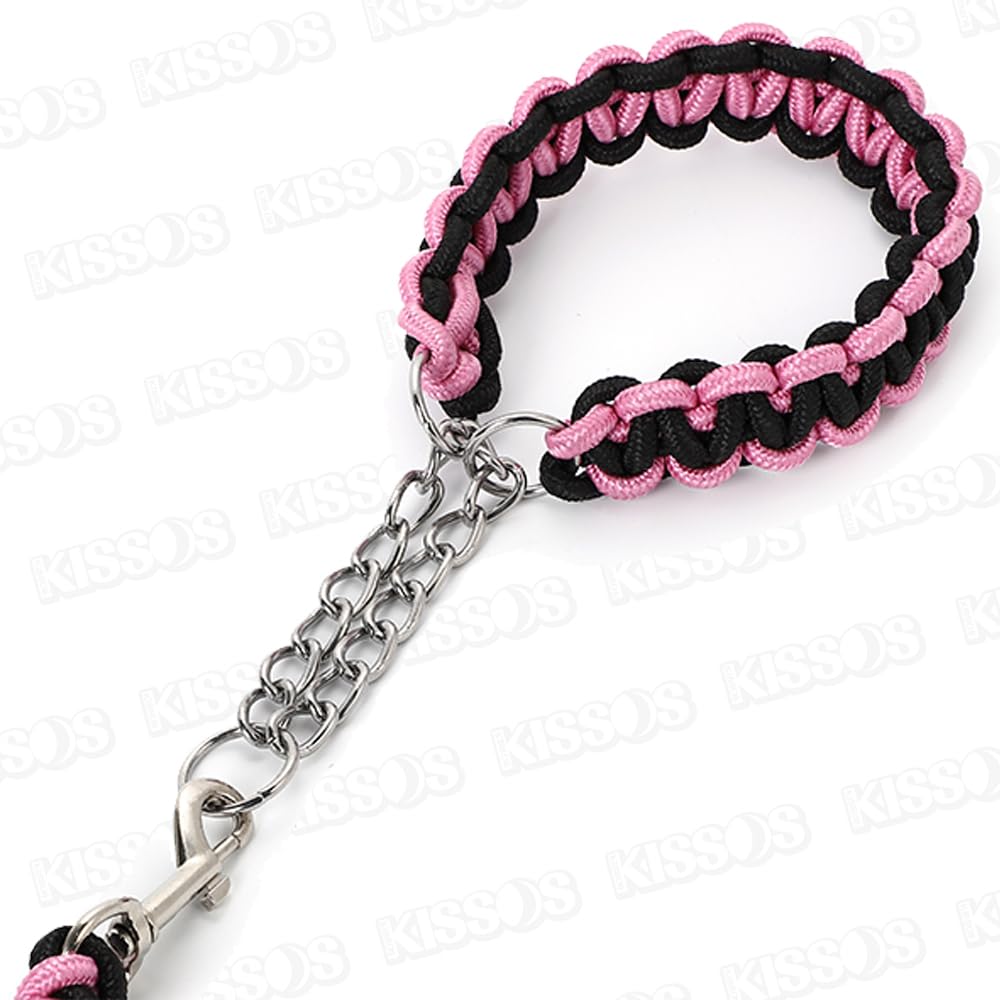 Pet Dog Lead Collar Half Choke Extra Thick Small Medium Large Dogs Stylish Cute Colorful Walking (Large Size, Pink)