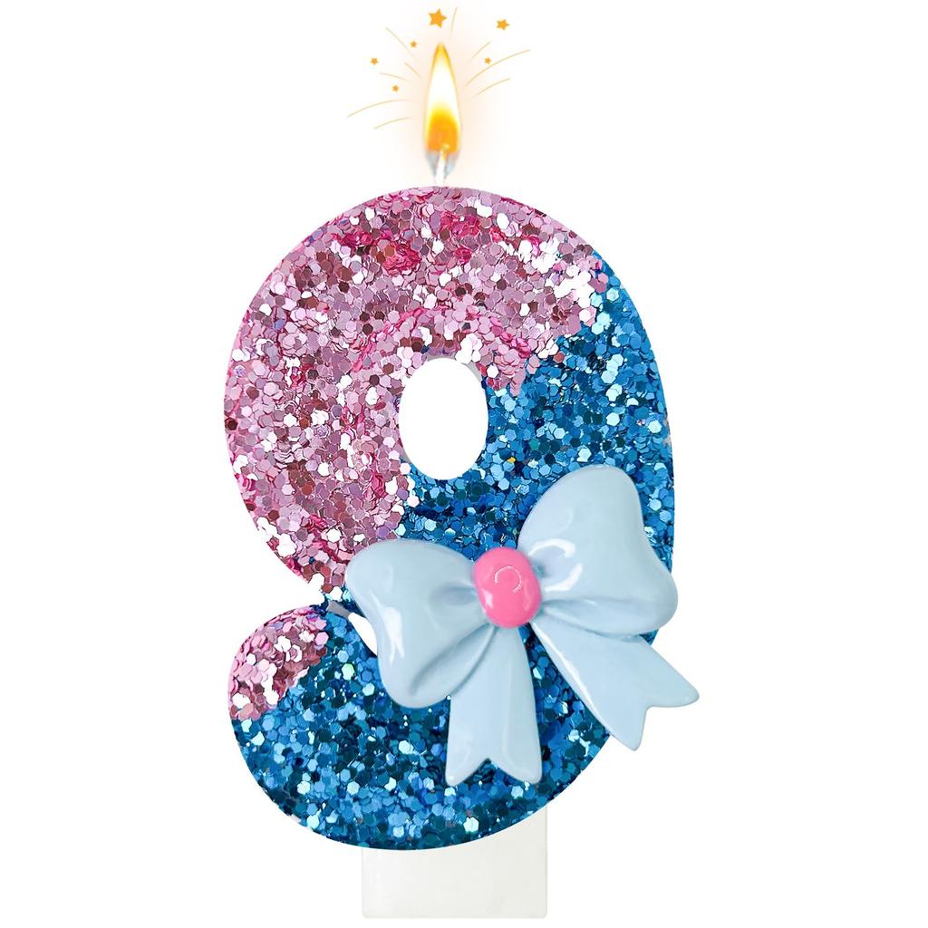 Velas de Aniversário com Laços Rosa e Azul, números 0-9 Decoração de Bolo, Adequado para Aniversário Evento Casamento Decoração Suprimentos