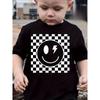 Boys Crew Neck Short Sleeve T-Shirt with Black & White Checkered & Smiley Face Print