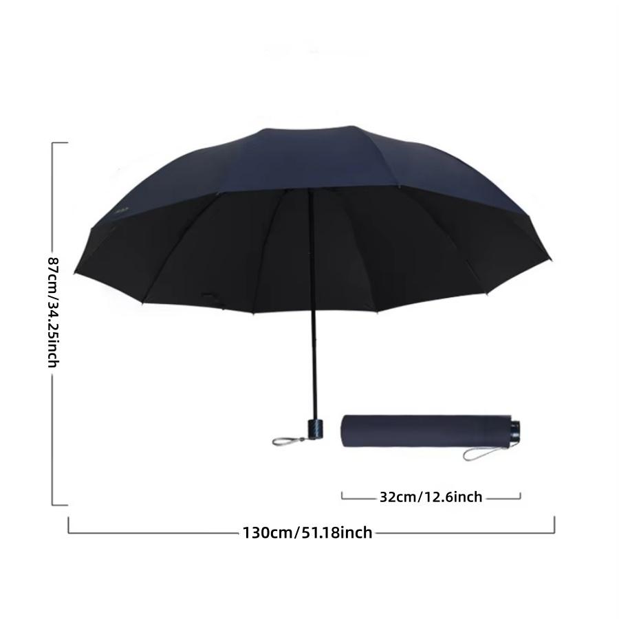 130CM Large Folding Umbrella Heavy-Duty Reinforced Compact Travel Windproof Unisex Solid Color Umbrella for Business Home Use
