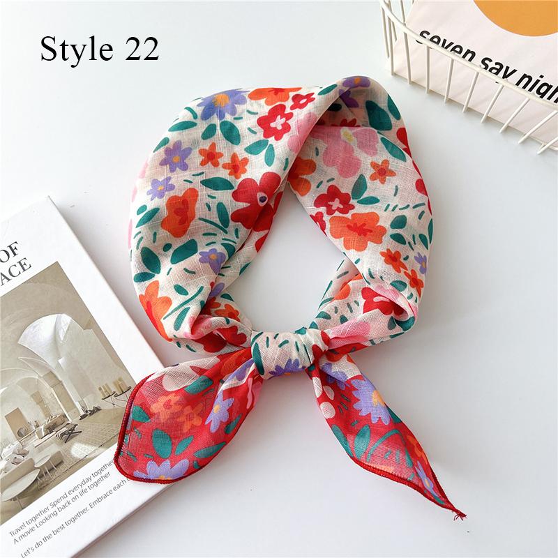 Korean Floral Printed Head Scarfs Women Bandanna Floral Pattern Summer Scarf Cotton Square Neck Scarf Shawl Headband Neckerchief