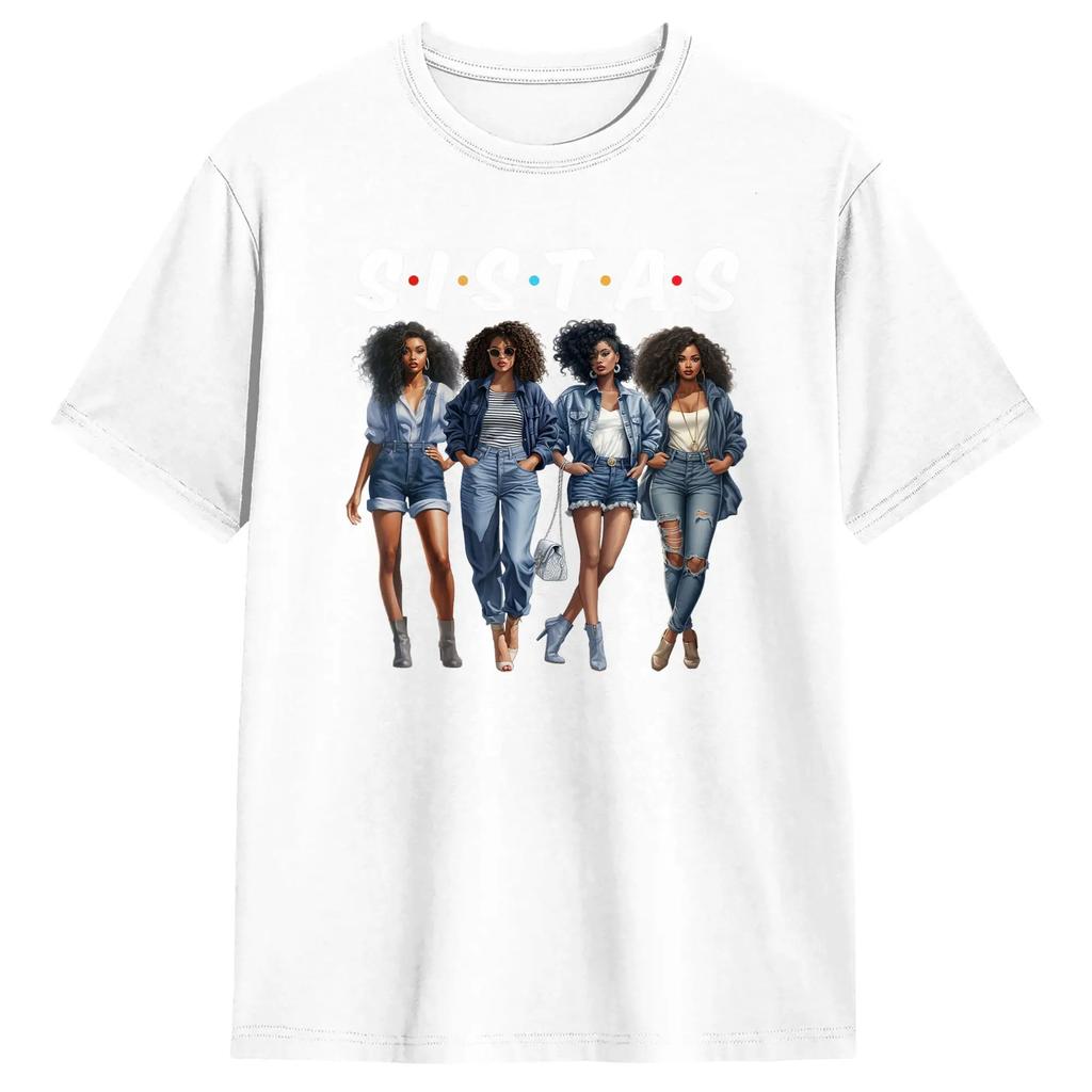 Unisexs Tshirt Sistas Afro Together African American Wounisex Trip Cotton Tees Short Sleeve T Shirts O Neck Clothing Gift Idea