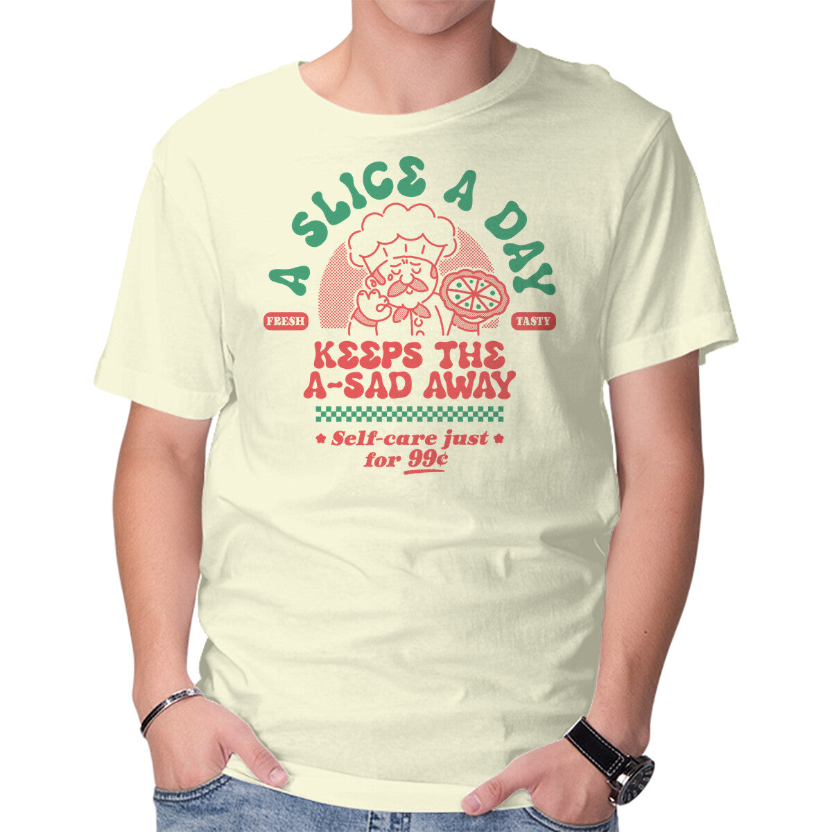 Unisex Crew Neck T-Shirt A Slice A Day Graphic Short Sleeve Casual Tee XS
