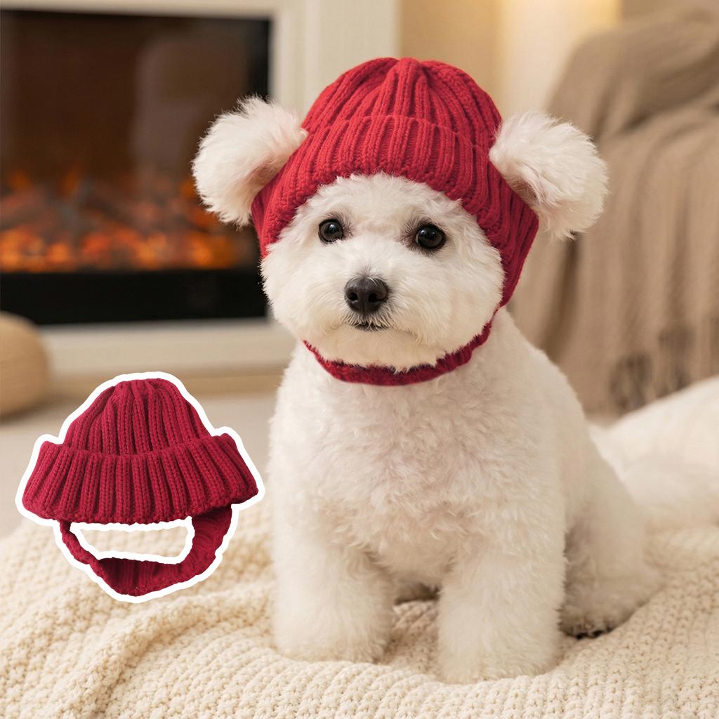 Knitted Pet Hat with Ear Holes Winter Warmer Dog Hat Elastic Puppy Beanie Cap Christmas Pet Thermal Accessories for Dogs & Cat