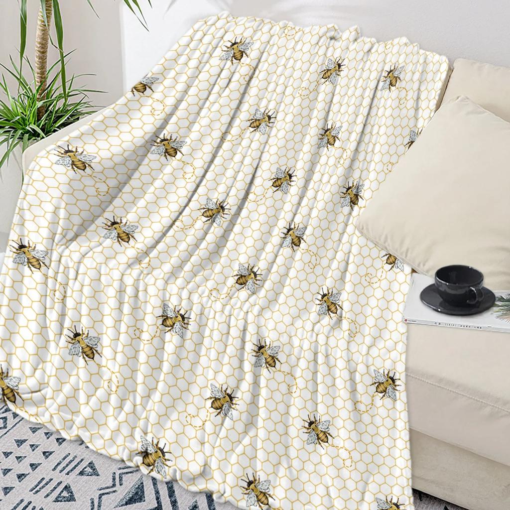 Idyllic Sunflower Bee Throw Blanket Soft Warm Plush Perfect for Travel Camping Picnic Home Decor