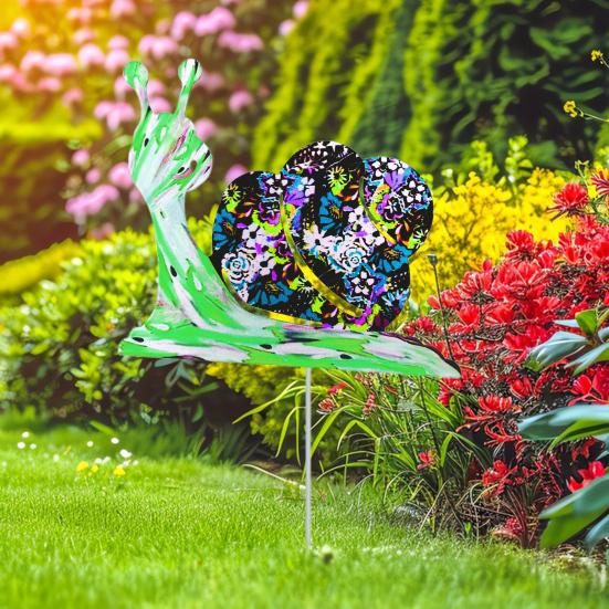 Metal Snail Garden Stake Decoration Weather-proof Indoor Outdoor Yard Lawn Patio Pathway Iron Colorful Snail Stake Stick Ornament