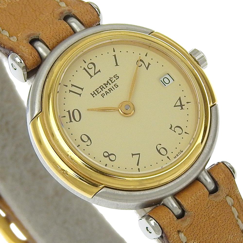 Hermes Windsor Watches beigeDial Stainless Steel/leather Quartz Analog Display Women Used