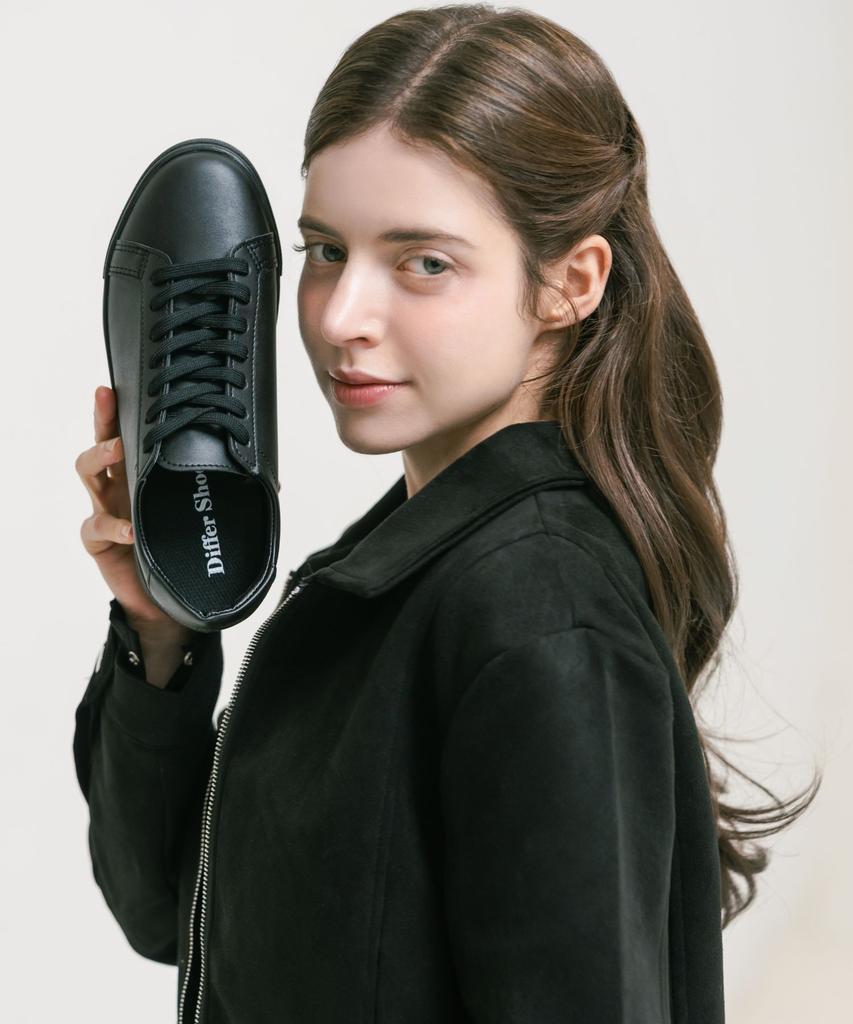 Differshoe Dipper Plain Leather Sneakers 7Cm [Black]