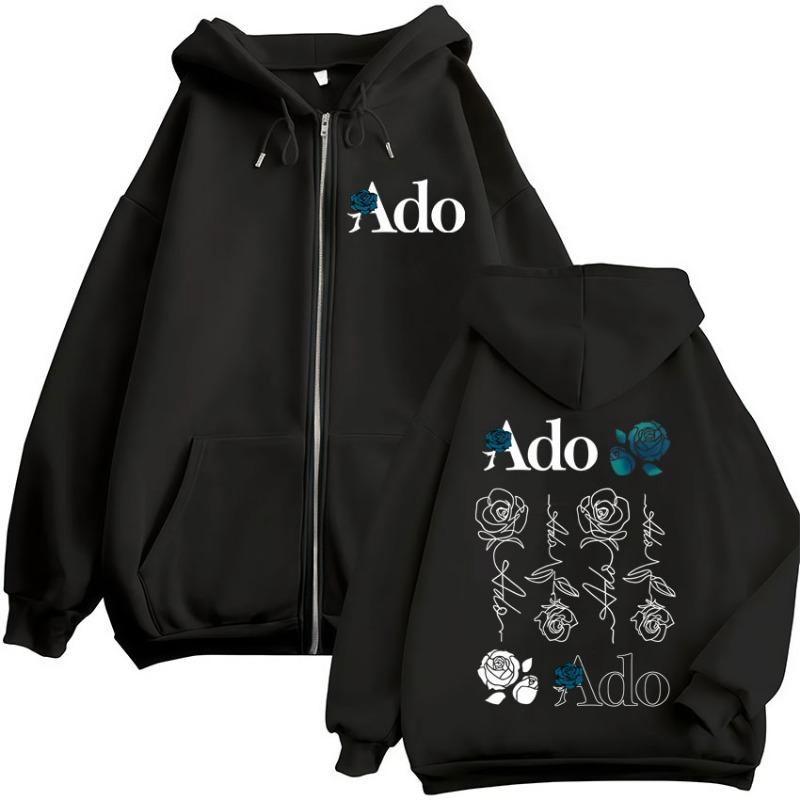 Ado Blue Rose Welttournee 2025 Hibana Merch Reißverschluss Hoodies Herren Damen Kleidung Mode Zip-Up Sweatshirts Kapuzenpullover Jacken S black