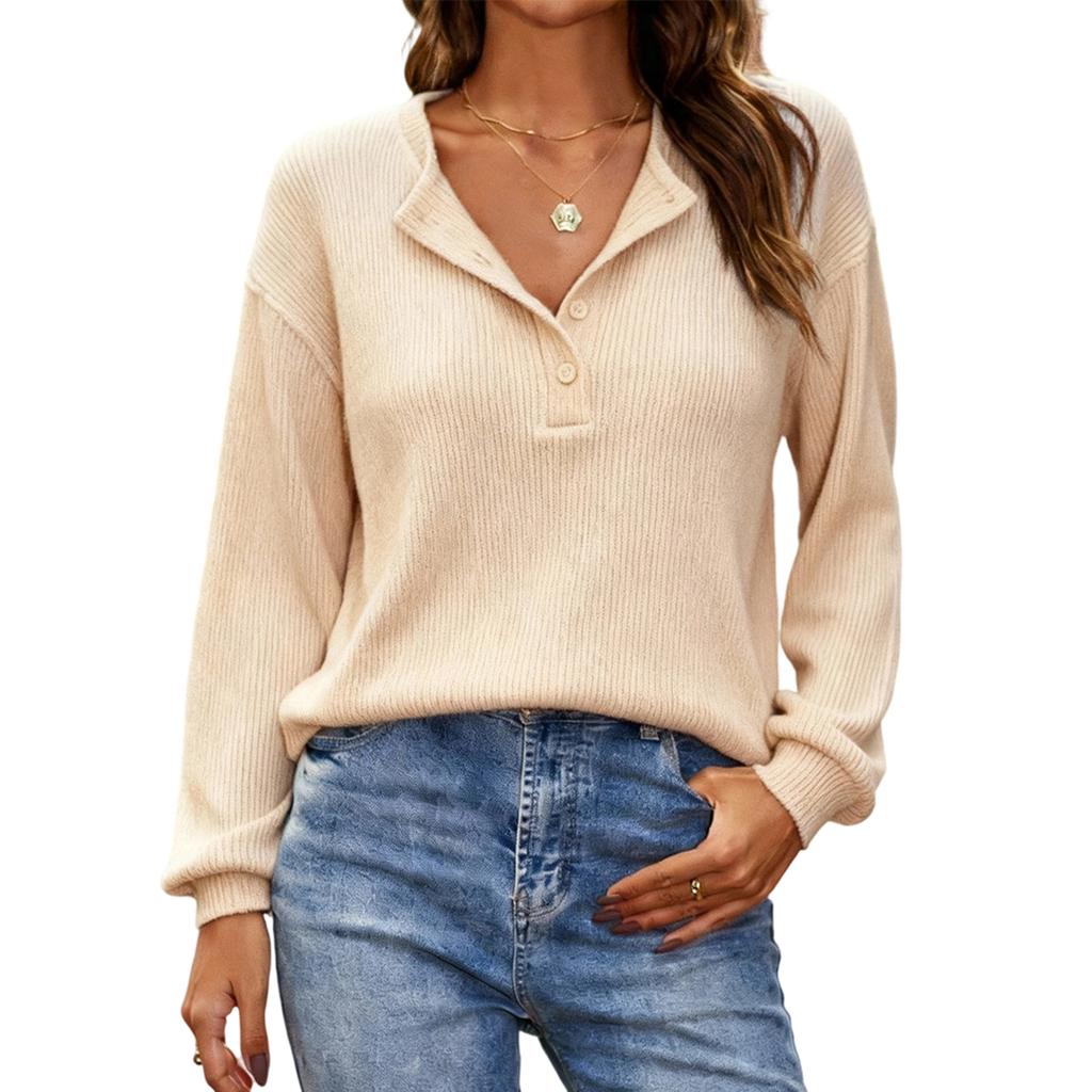 Women's Casual Loose Fashion Color Ribbed Long,Sleeved Pullover Top