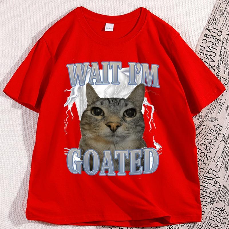 

Wait IM Goated Cat Silly Cat Meme Tshirt Men Women Cotton Short Sleeved Tshirt Round Neck Loose Basic Cat Lover T Shirt Tops S