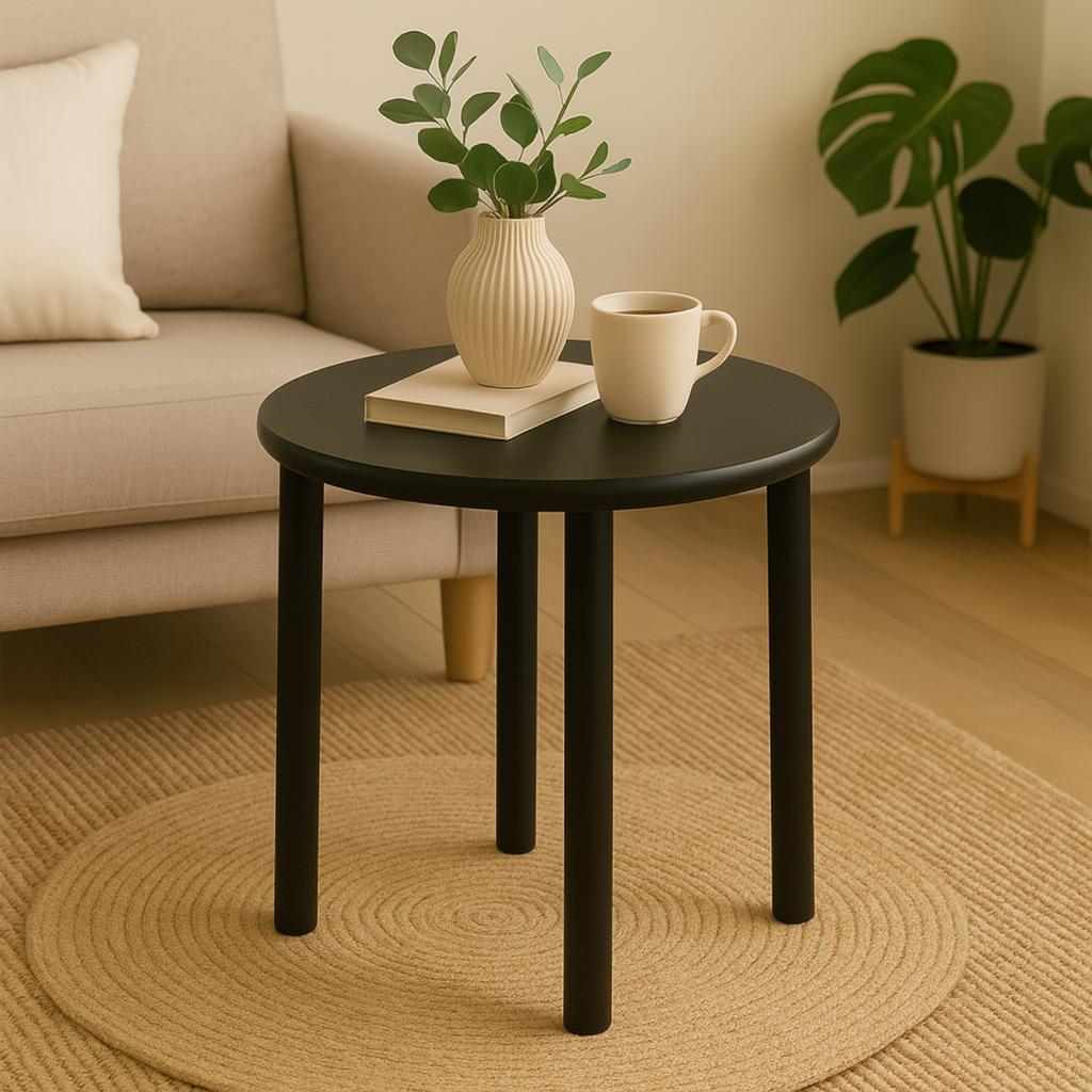 Stolik Czarny Okrągły Mdf Sosna 45X45X42 Do Salonu Sypialni Nowoczesny Design Vs38Bk Begryf