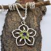 Round Cut Peridot & Amethyst (1.1 Cts) Flower Design Pendant Necklace Solid 925 Sterling Silver Gemstone Pendant with Chain Jewelry For Women or Girl