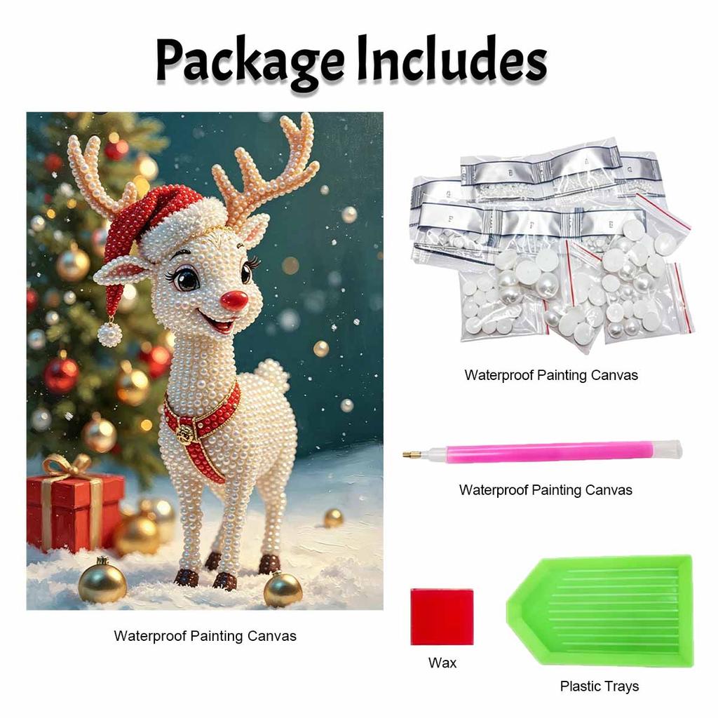 Christmas Reindeer Pearl Bead Painting Kit Festive Animal Pattern Frameless Canvas Art Relaxing Night Craft Home Decor Holiday Gift