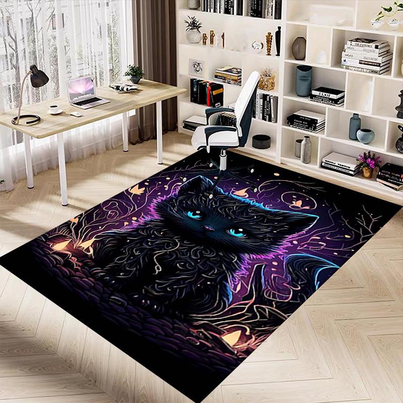 1PC Black Cat Fantasy Extra Large Non Slip Floor carpet, Office, family, Studio   Large Area Rug Indoor Rugs, Bold Statement Piece