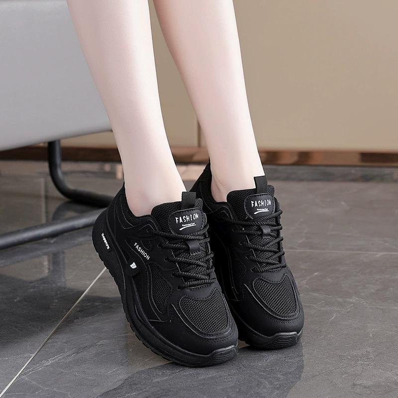 Women's Pink White Chunky Sneakers Breathable Mesh Lace-up Platform Casual Walking Shoes