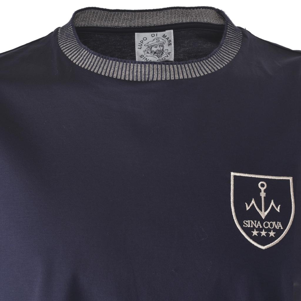 Sinacova Short Sleeve Supima Mercerized Knit Crew Anchor Size 24130510 Men's T-Shirt, 100% Cotton, Neck, Emblem, Design, M, (Navy)