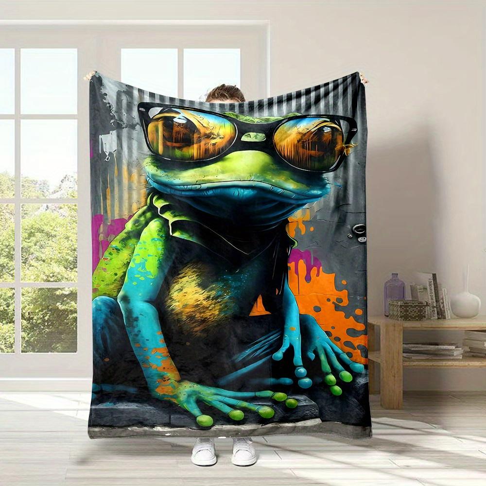 

Frog with glasses pattern Flannel printed blanket suitable for all seasons suitable for living room office sofa and travel 75x100cm