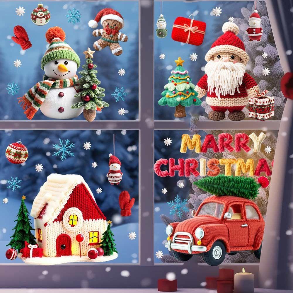 Multicolor Christmas Window Sticker Cartoon Santa Snowman Static Adhesive Decals  Gifts