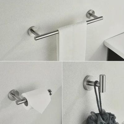 Badezimmerset aus Edelstahl ohne Lochung: Handtuchhalter, Haken, Toilettenpapierhalter.