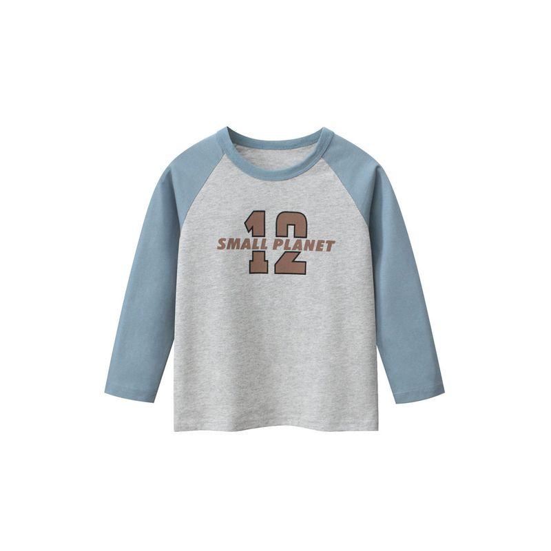 27Kids Children s Clothing Boys  Long Sleeves T-shirt Children s round Neck Letter Clothes Spring and Autumn Baby Cotton Base Shirt 3515 Floral Gray/Aqua Blue 110