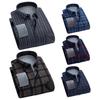 Camicia da uomo autunno inverno business risvolto manica lunga monopetto camicia formale slim fit stampa scozzese fodera in pile spesso top