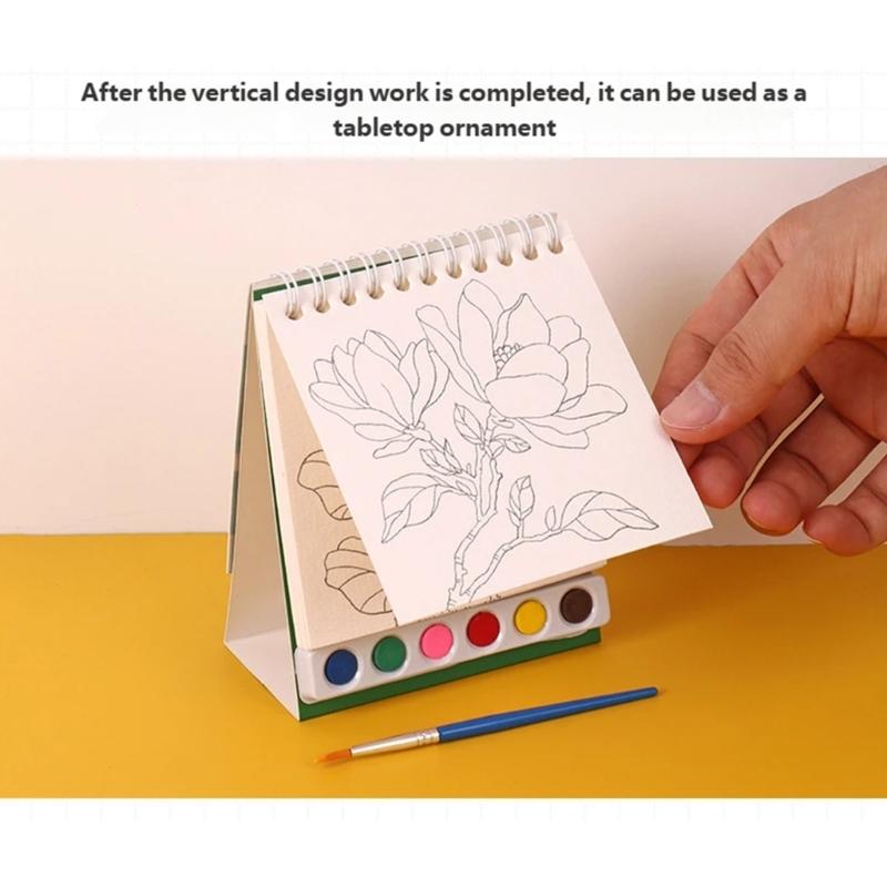 Kids Doodling Book with Watercolor Paint and Brush Twin Coil Binding Art Drawing Pad for Kid Beginner Outdoor Sketching
