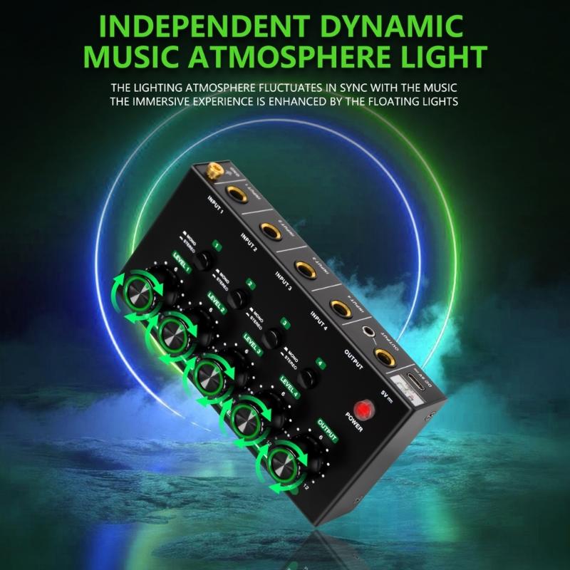 4 Input Auditory Controller Precise Volumes Adjustment Seamlessly Connection For Live Streaming Recording