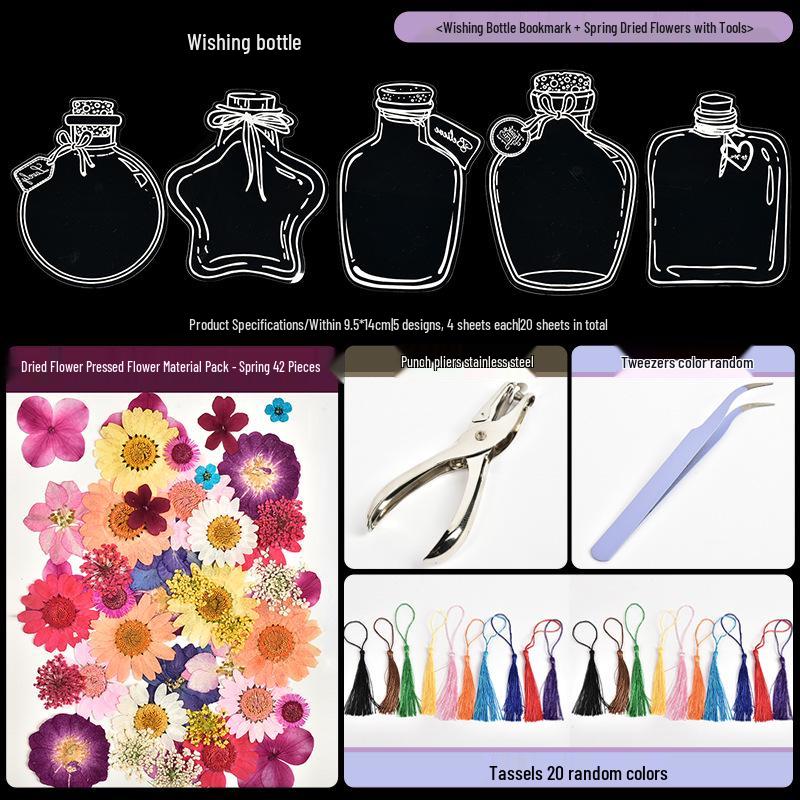 Autumn Dried Flower Bookmark Kit: Transparent Leaf Specimen with Lamination Film Stickers