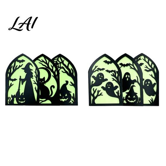 Durable Halloween Table Decor Wooden Screen Ornaments Glow in The Dark Gothic Arch Small Party Ornaments Decor No Assembly Atmosphere Supplies