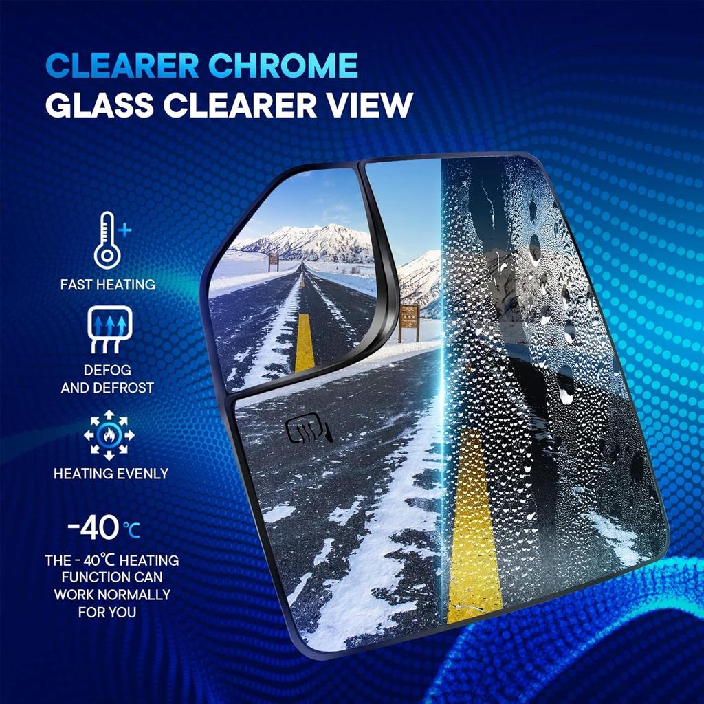 Compatible With Ford F150 Driver Side Mirror Glass 2015 2016 2017 2018   , Left Heated Chrome View Mirror With Backing Plate, Blind Spot Convex