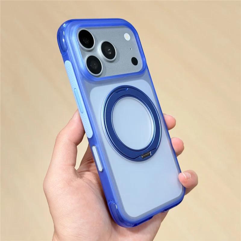 Luxury Airbag Anti-drop Magnetic Rotating Bracket Phone Case For iPhone 17 18 Pro Max For Magsafe Touch Camera Button Cover