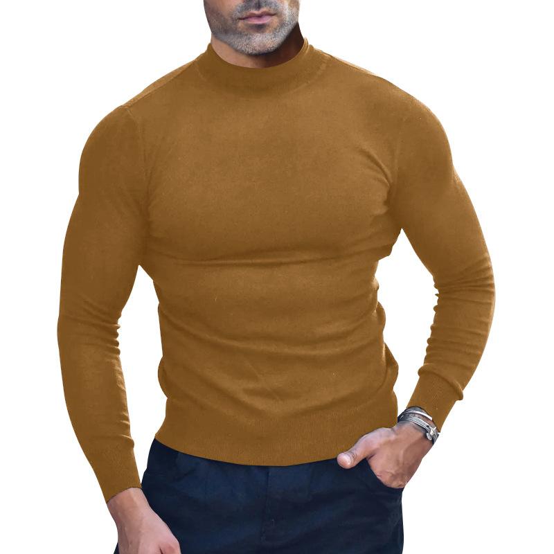 

European and American Men s Clothing Autumn and Winter German Velvet Solid Color Long-sleeved T-shirt Foreign Bottoming Shirt Close-fitting M темно-коричневого кольору