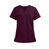Ladies' Lightweight Solid Color V-neck Pocket Side Slit Short Sleeved Shirt
