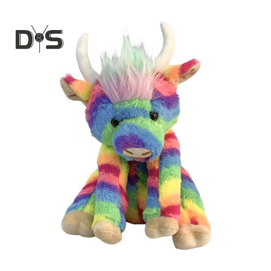 

Мягкая игрушка корова Хайленд с музыкой, подвижные суставы, белая, коричневая, радужная, мягкая игрушка для коровы, для детей и взрослых, кукла-мультипликатор, украшение C