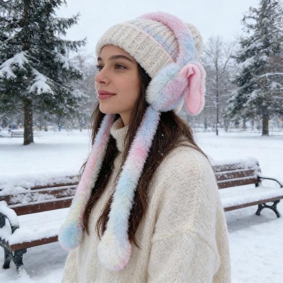 Dámský zimní ohřívač uší Roztomilé plyšové náušníky s pohyblivými skákacími králičími uši Přechodová barva Kryty uší Čelenka pro ženy dívky