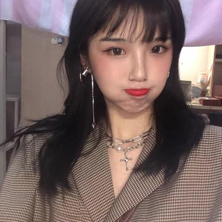 Tooxika Diamonds Cross Double Stacked Band Necklace Women Cold Wind Necklace Fashion Collarbone Chain