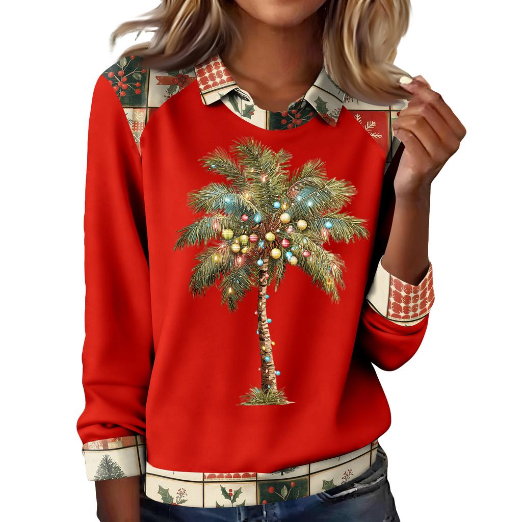 Women's Fashion Christmas Printed Long-Sleeve Pullover Top
