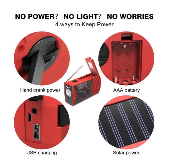 Emergency Solar Hand-Crank Radio with Flashlight and NOAA Alerts