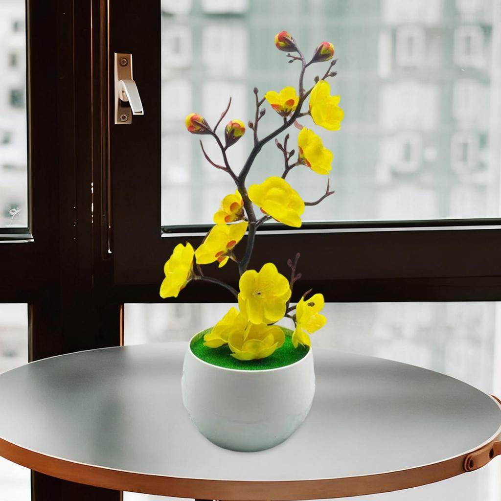 Faux Plum Blossom Bonsai Reusable Decorative Desktop Faux Potted Plant Artificial Potted Flowers for Home Living Room Bookshelf