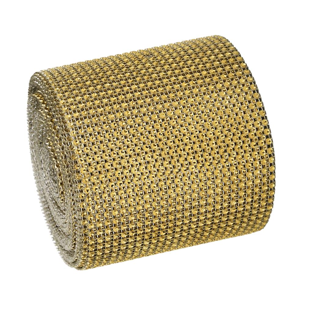 9m 24 Reihen Galvanik Kunststoff Künstliche Strass Band Mesh Hochzeit Kleidung DekorationGold