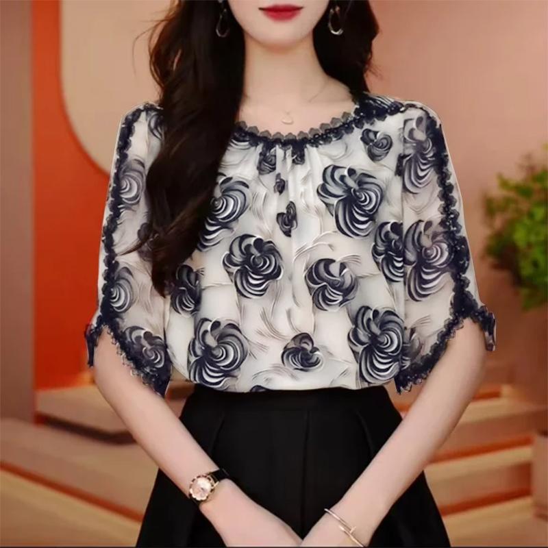 ZANZEA Women Casual Round Neck Short Sleeve Loose Floral Blouse