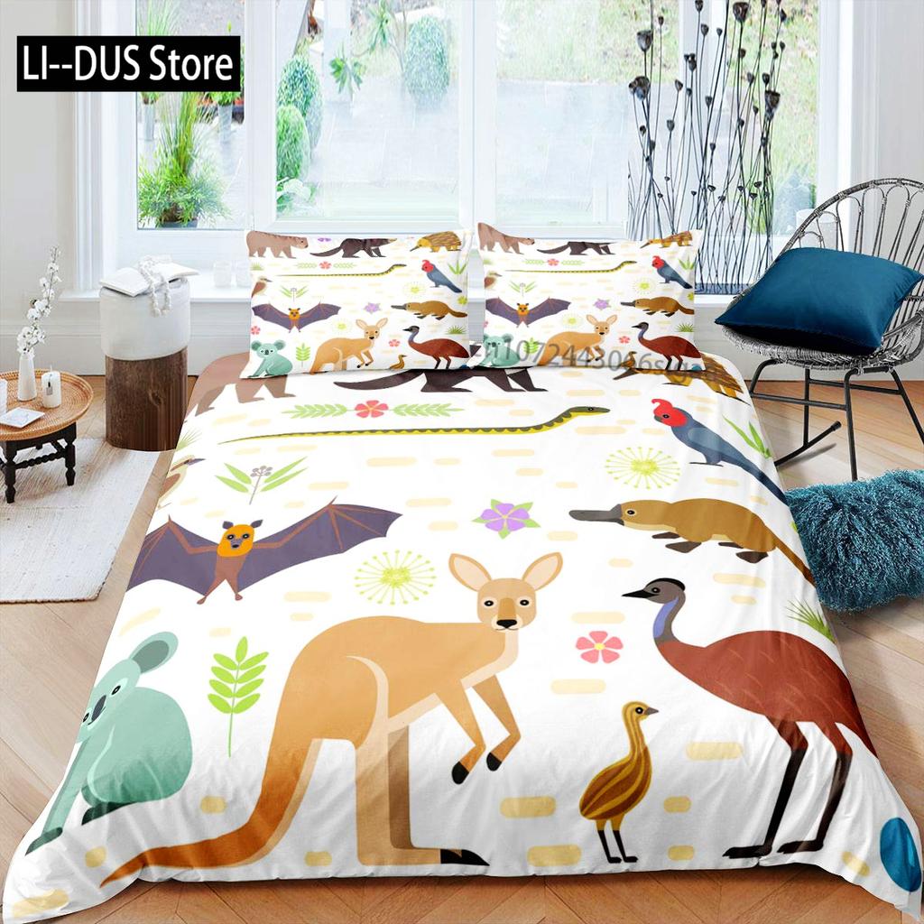 Kenguru Dynetrekk Polyester Boho Skilpadde Fisk Fargerikt Batik Dynetrekk Paisley Dyretema Sengetøy Sett Queen King Size