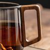 Yousheng 450ML Vintage Glass Cup with Wood Handle Heat-Resistant Mountain Bottom Clear Coffee Mug Large Capacity Tea Milk Water Drinking Cup